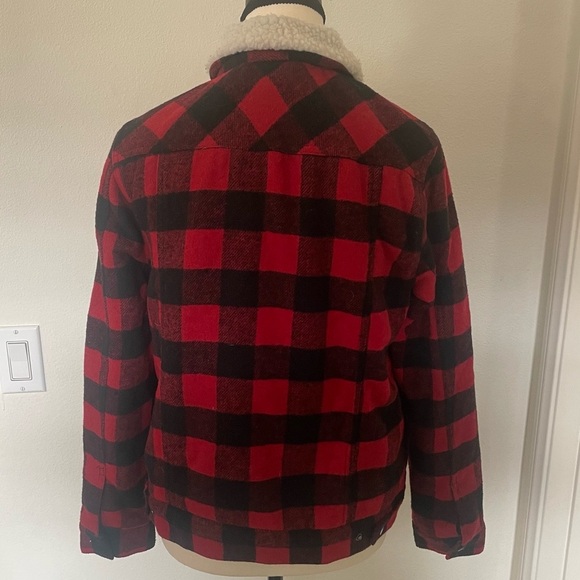 C’est Toi  Red Buffalo Plaid faux fur -Lined Button Down jacket women size small - Picture 2 of 6